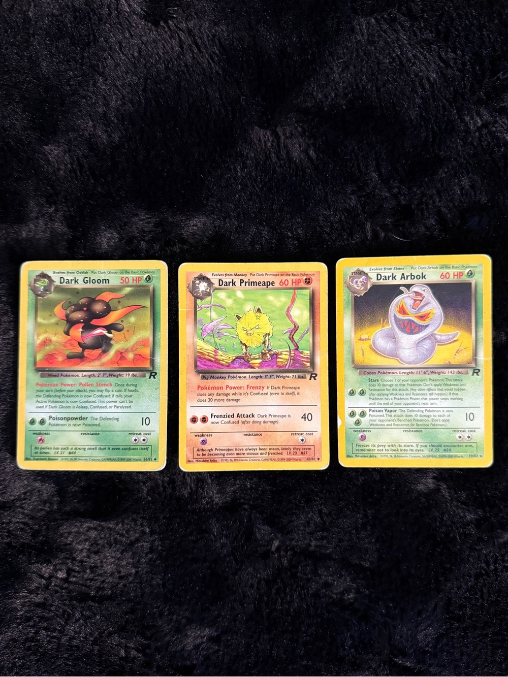 Pokémon Team Rocket Dark Arbok Dark Gloom Dark Primeape 3 Card Lot